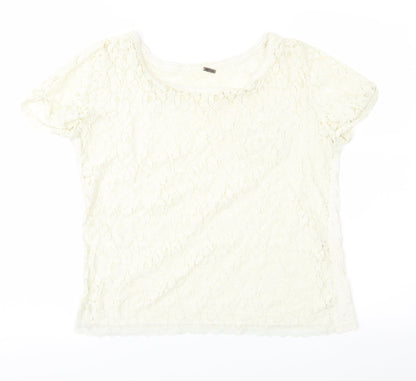 Poof Womens Ivory  Lace Basic Blouse Size L