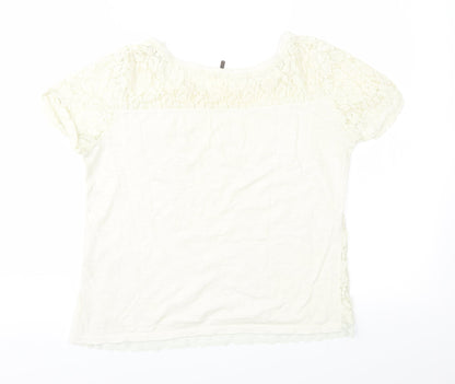 Poof Womens Ivory  Lace Basic Blouse Size L