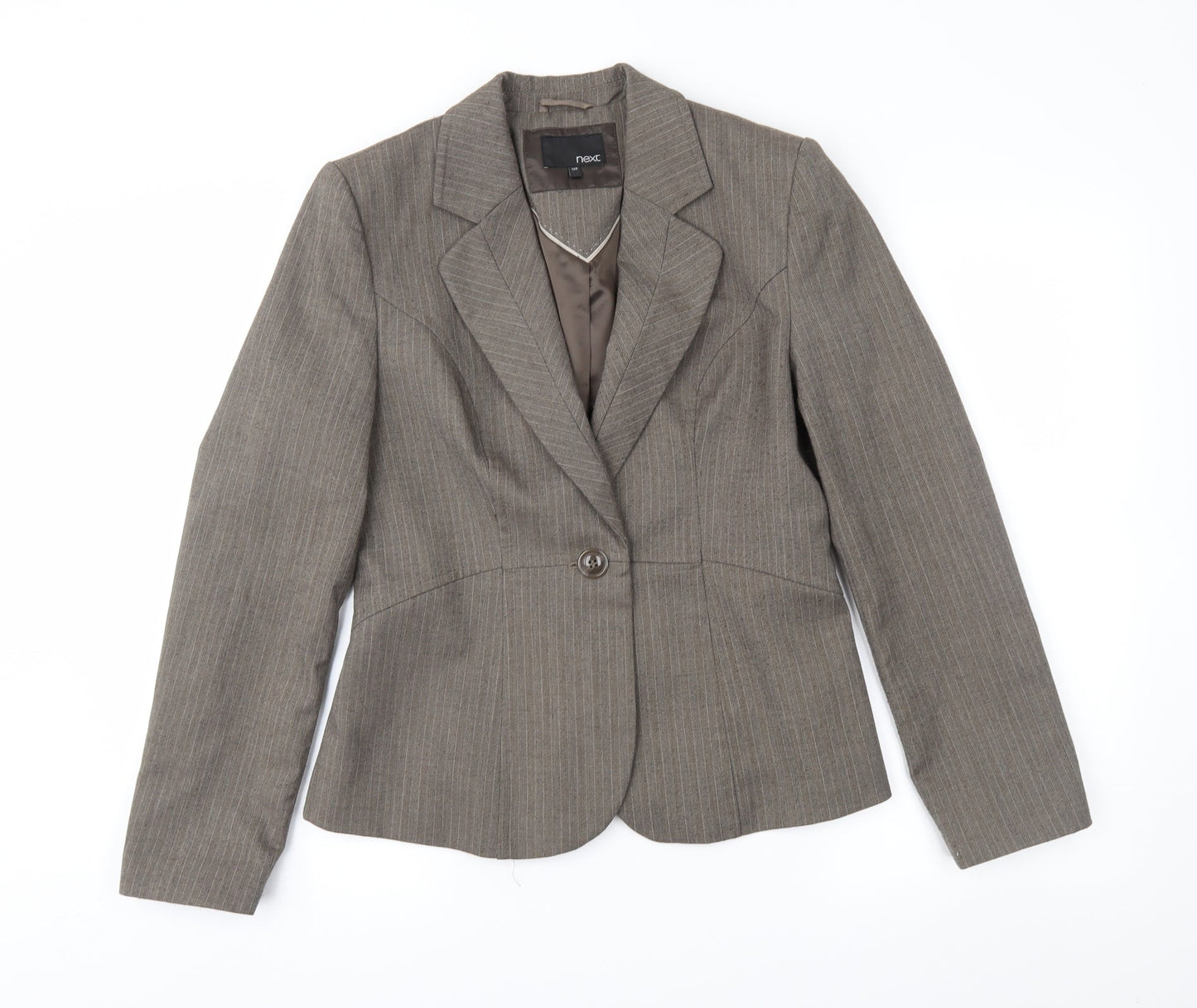NEXT Womens Brown Striped  Jacket Suit Jacket Size 12
