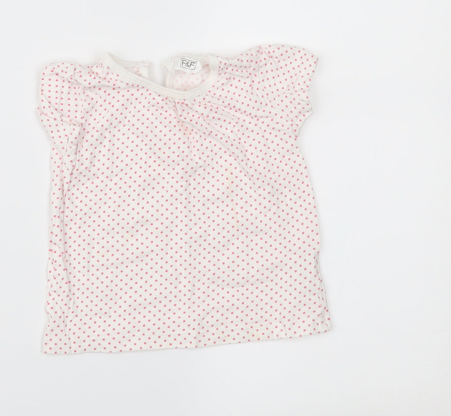 F&F Girls White Polka Dot  Basic T-Shirt Size 12-18 Months