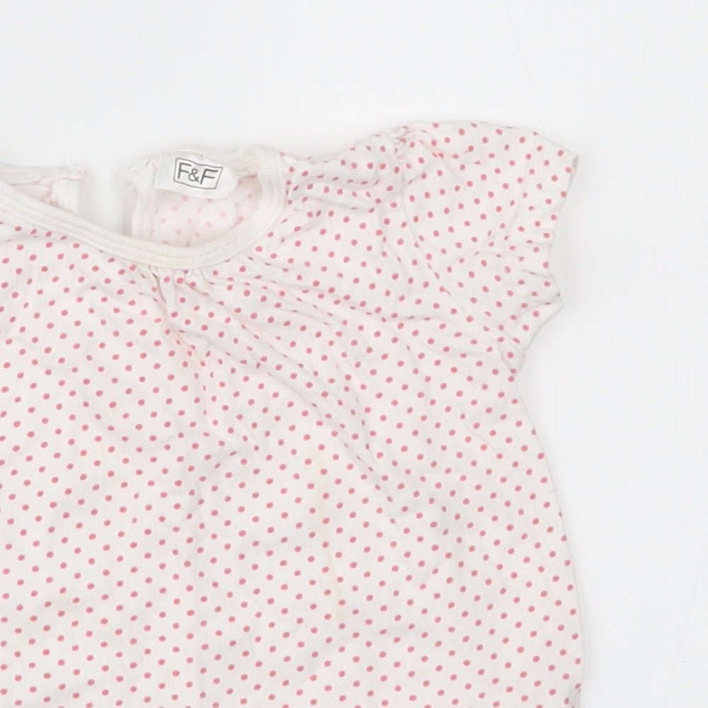 F&F Girls White Polka Dot  Basic T-Shirt Size 12-18 Months