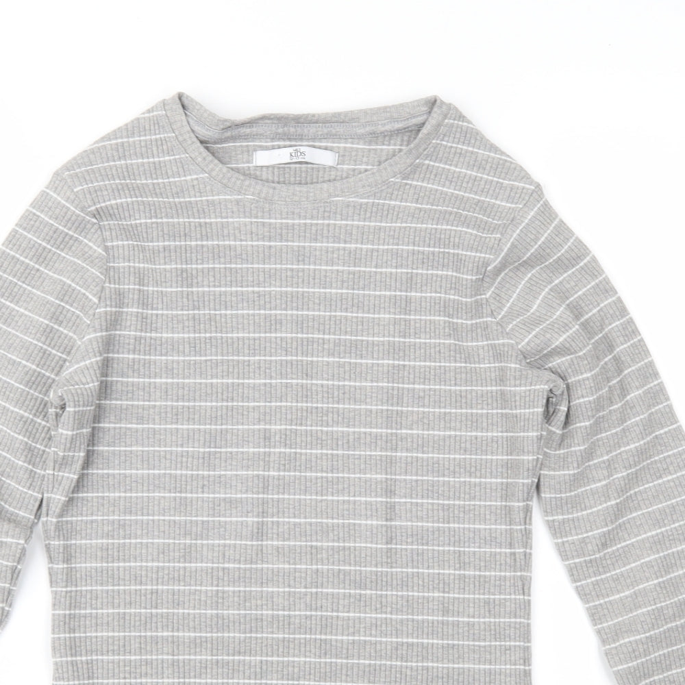 Marks and Spencer Girls Grey Striped  Pullover Jumper Size 12-13 Years