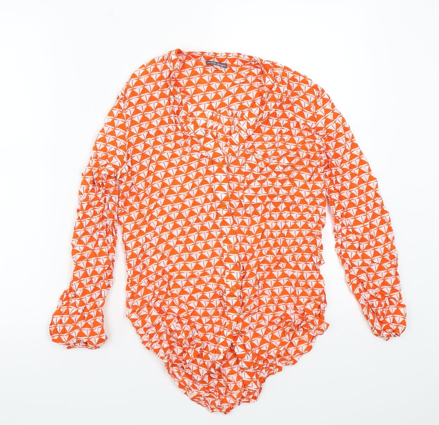White singer Womens Orange Geometric  Basic Button-Up Size XS