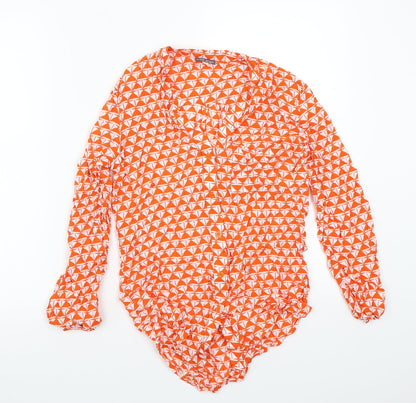 White singer Womens Orange Geometric  Basic Button-Up Size XS