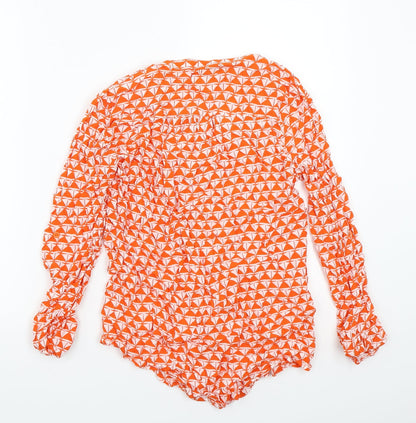 White singer Womens Orange Geometric  Basic Button-Up Size XS
