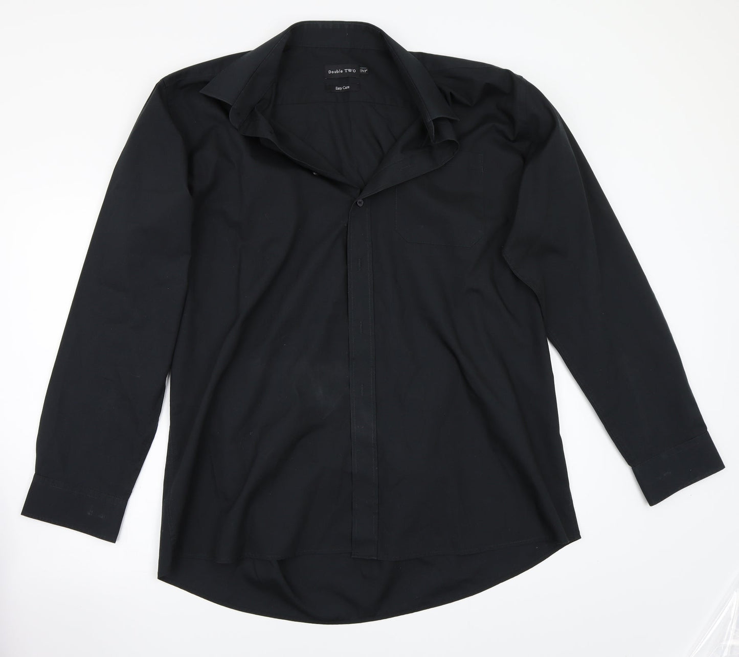 Mens UK Size 17 Double TWO Black  Button-Up Long Sleeve Casual Shirt