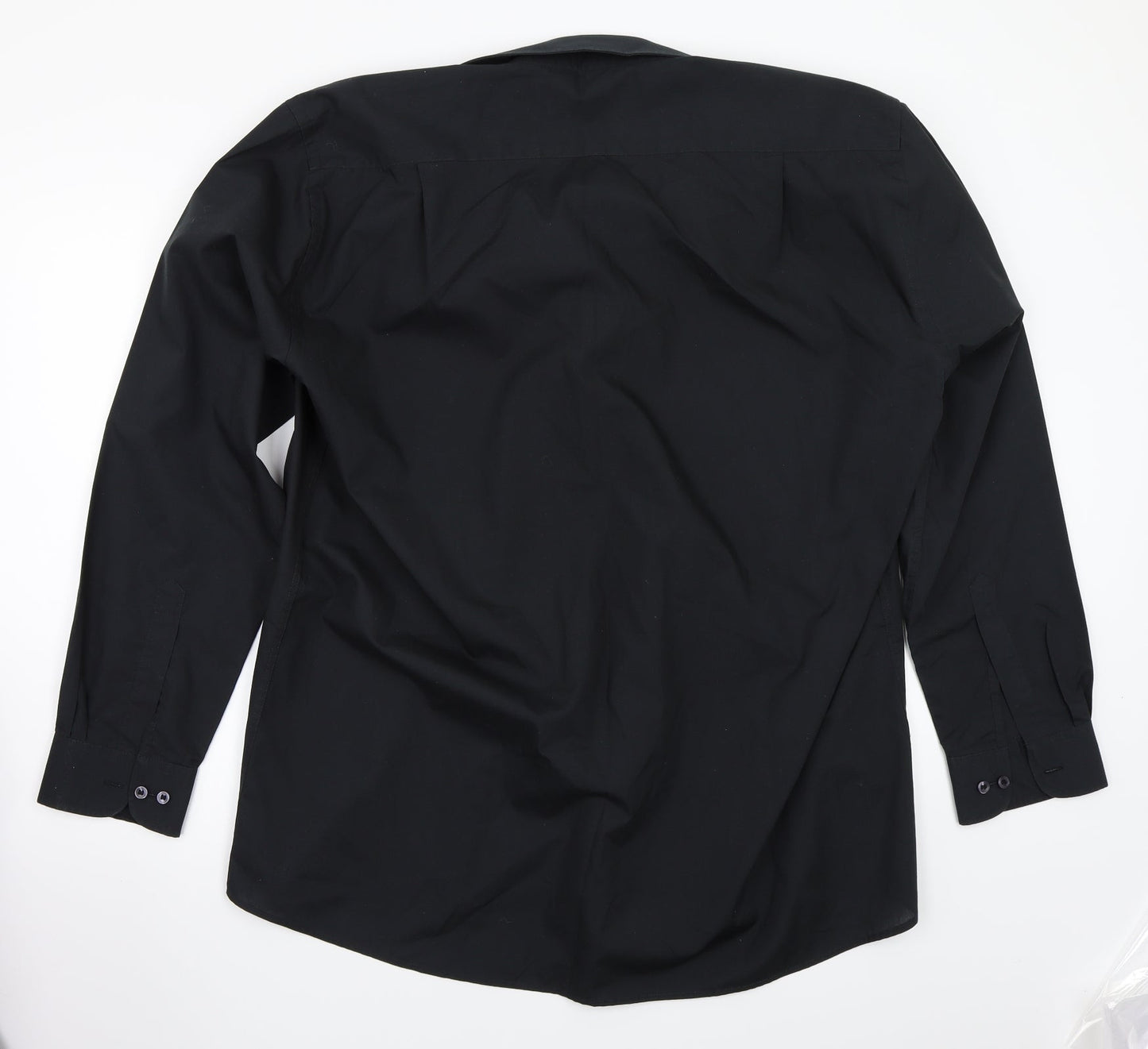 Mens UK Size 17 Double TWO Black  Button-Up Long Sleeve Casual Shirt