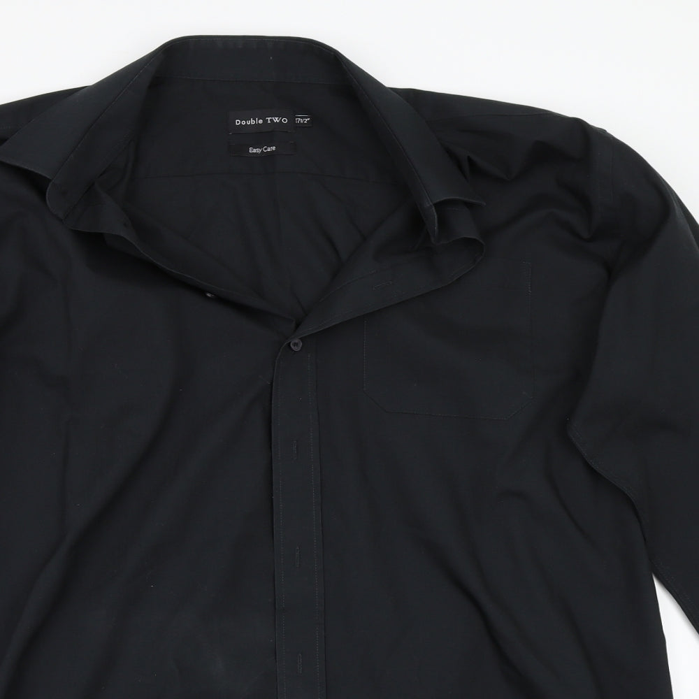 Mens UK Size 17 Double TWO Black  Button-Up Long Sleeve Casual Shirt