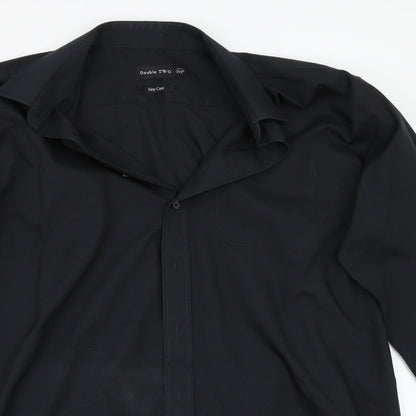 Mens UK Size 17 Double TWO Black  Button-Up Long Sleeve Casual Shirt