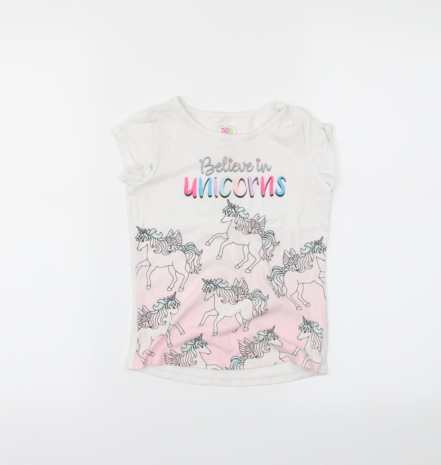 365 Girls White   Pullover T-Shirt Size 6 Years
