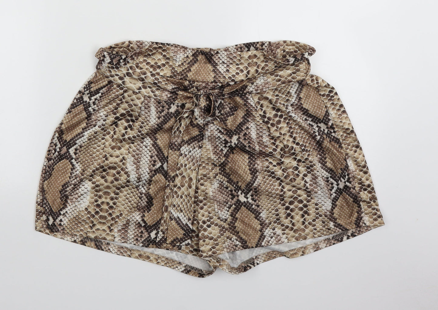 PRETTYLITTLETHING Womens Brown Animal Print  Paperbag Shorts Size 12