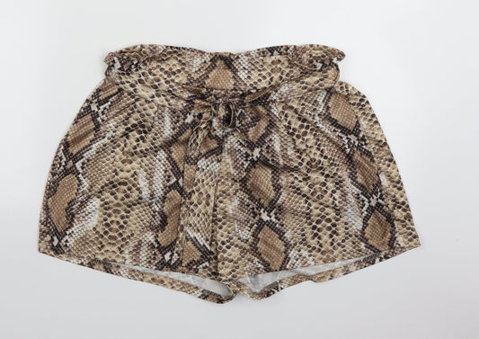 PRETTYLITTLETHING Womens Brown Animal Print  Paperbag Shorts Size 12