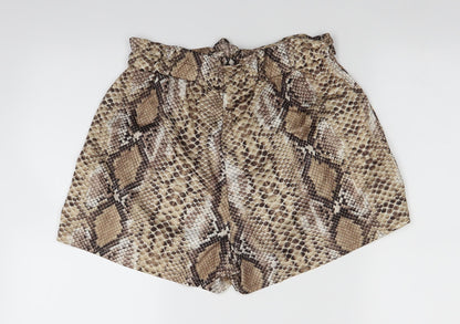 PRETTYLITTLETHING Womens Brown Animal Print  Paperbag Shorts Size 12