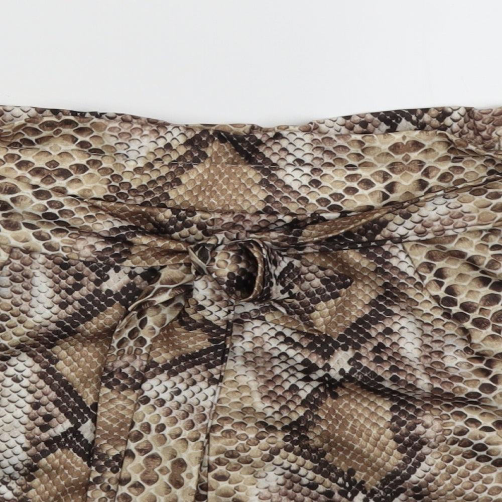 PRETTYLITTLETHING Womens Brown Animal Print  Paperbag Shorts Size 12