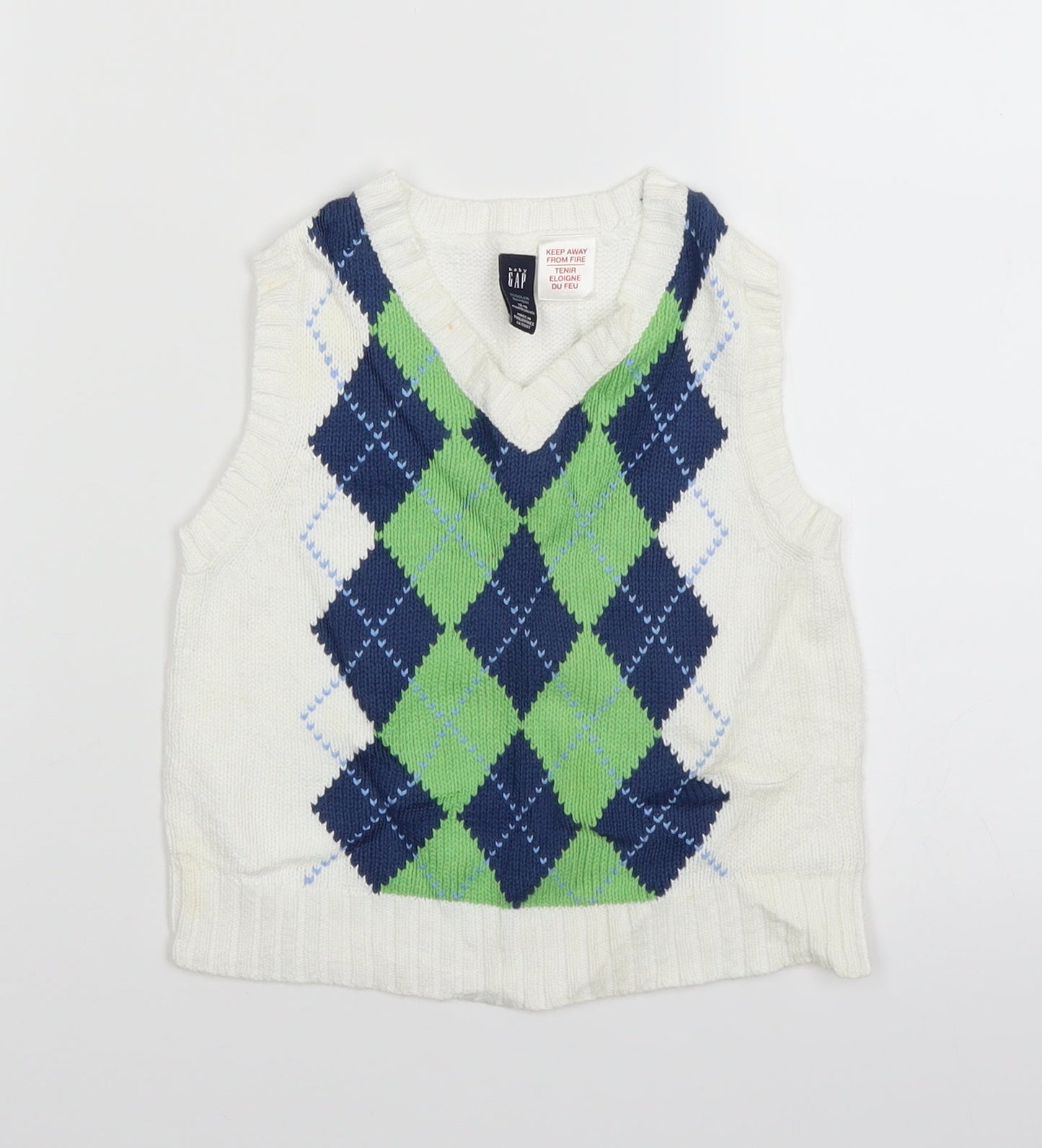 Gap Baby White Argyle/Diamond Knit Pullover Jumper Size 12-18 Months