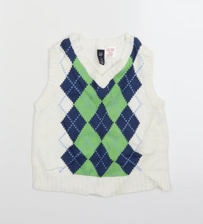 Gap Baby White Argyle/Diamond Knit Pullover Jumper Size 12-18 Months