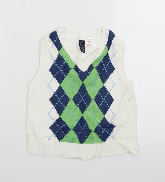 Gap Baby White Argyle/Diamond Knit Pullover Jumper Size 12-18 Months