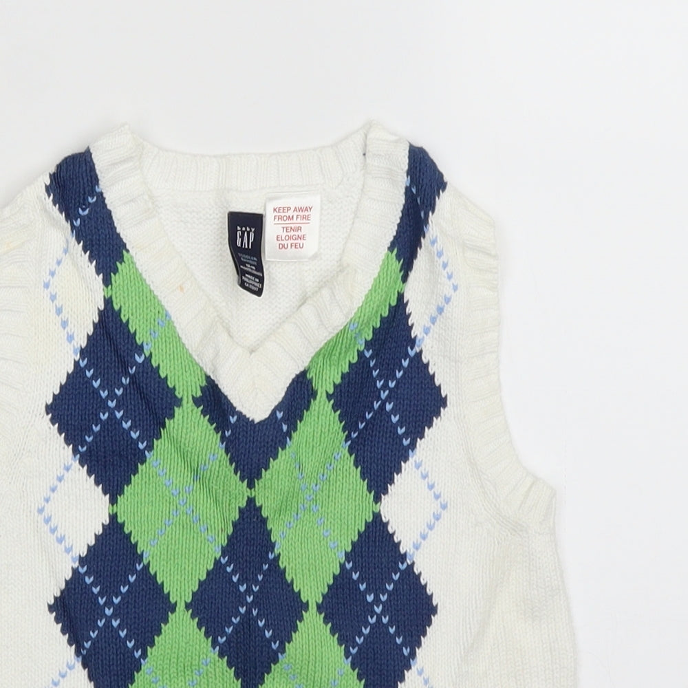 Gap Baby White Argyle/Diamond Knit Pullover Jumper Size 12-18 Months