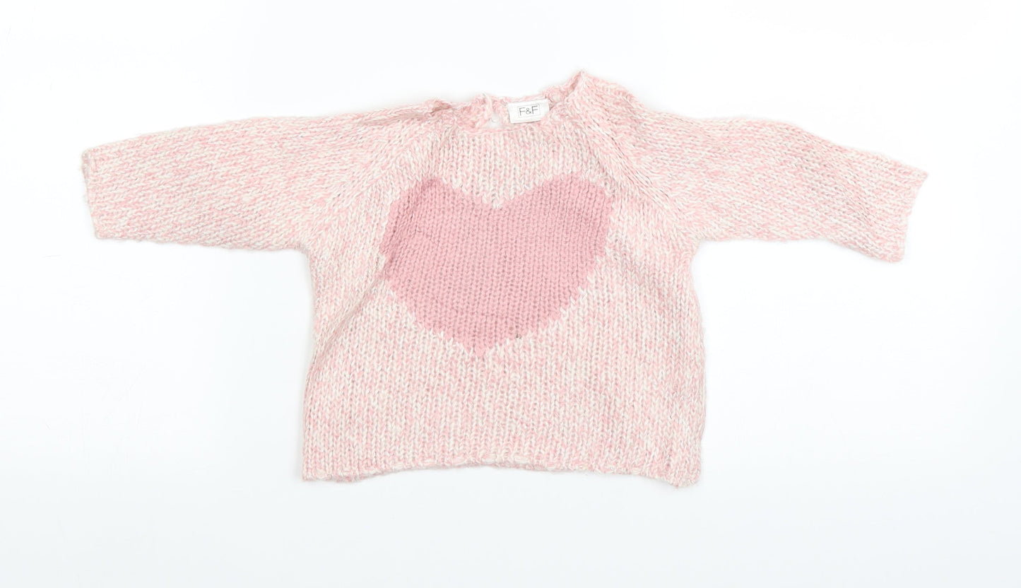F&F Girls Pink  Knit Pullover Jumper Size 36 Months  - heart