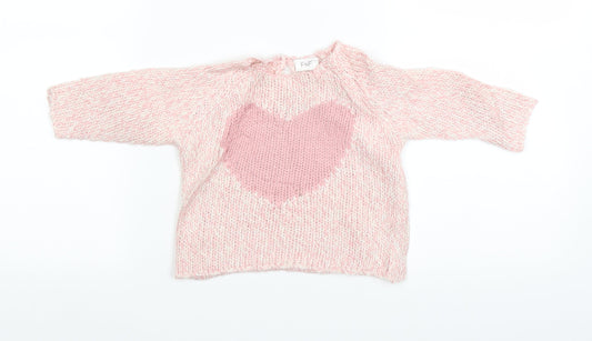 F&F Girls Pink  Knit Pullover Jumper Size 36 Months  - heart