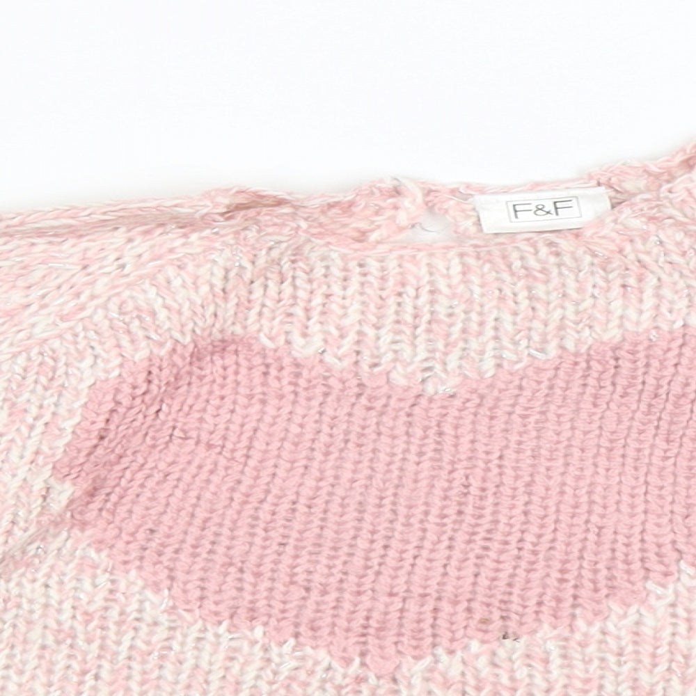 F&F Girls Pink  Knit Pullover Jumper Size 36 Months  - heart