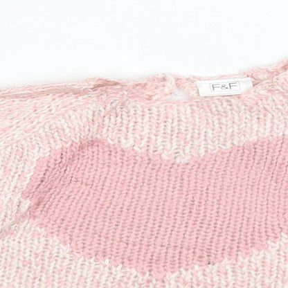 F&F Girls Pink  Knit Pullover Jumper Size 36 Months  - heart