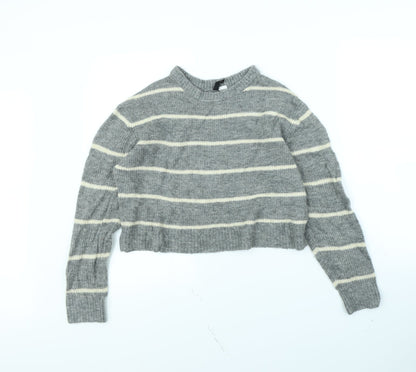 Divided Womens Grey Striped  Pullover Jumper Size M