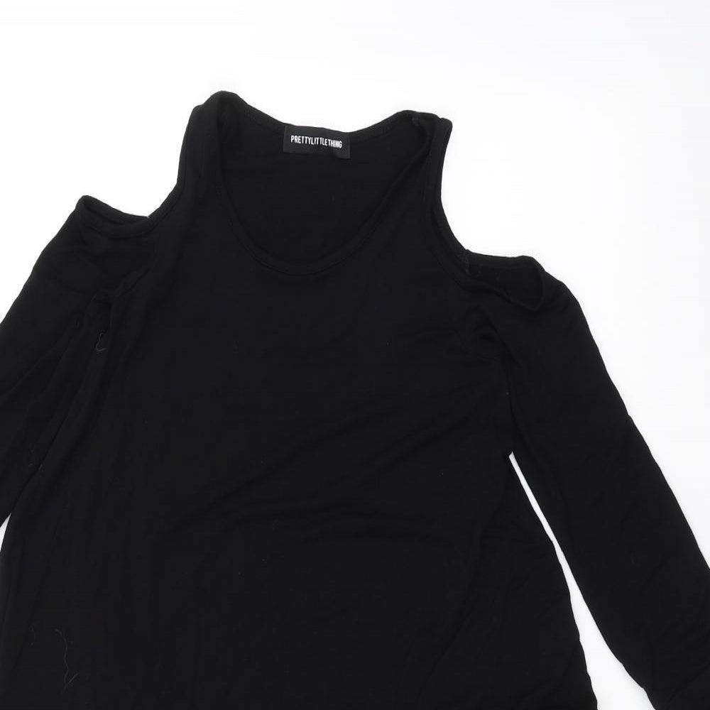Womens UK Size 4 PRETTYLITTLETHING Black Basic T-Shirt