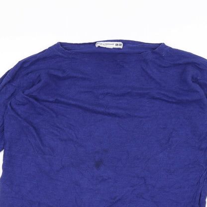 Womens UK Size M UNI Blue Basic T-Shirt