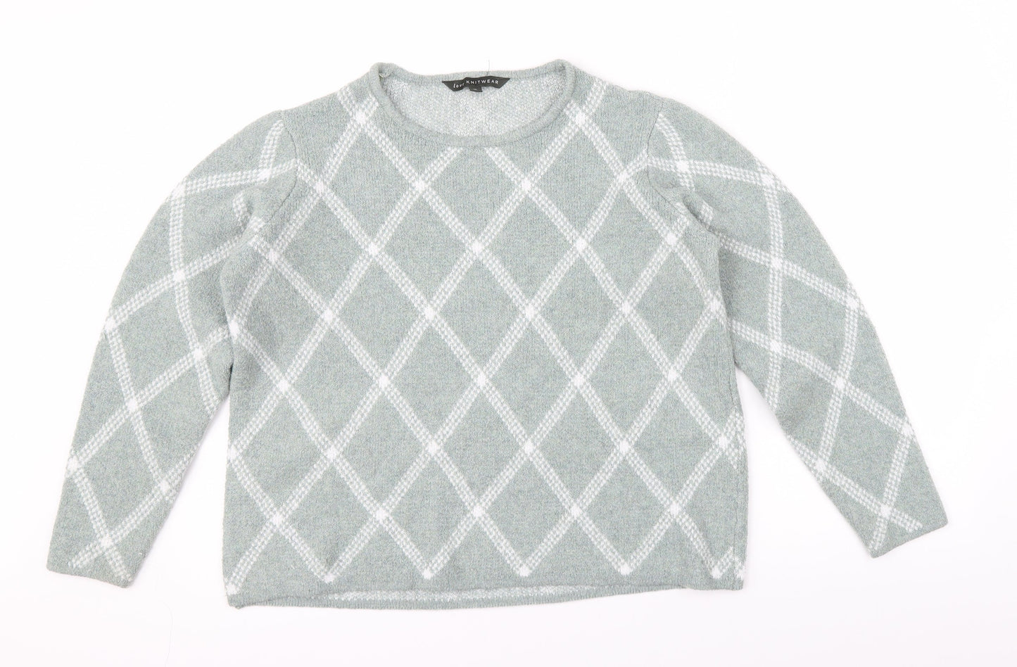 Love Knit Womens Green Argyle/Diamond Knit Pullover Jumper Size 16
