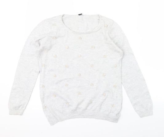 Petite Womens Grey Floral  Pullover Jumper Size 10