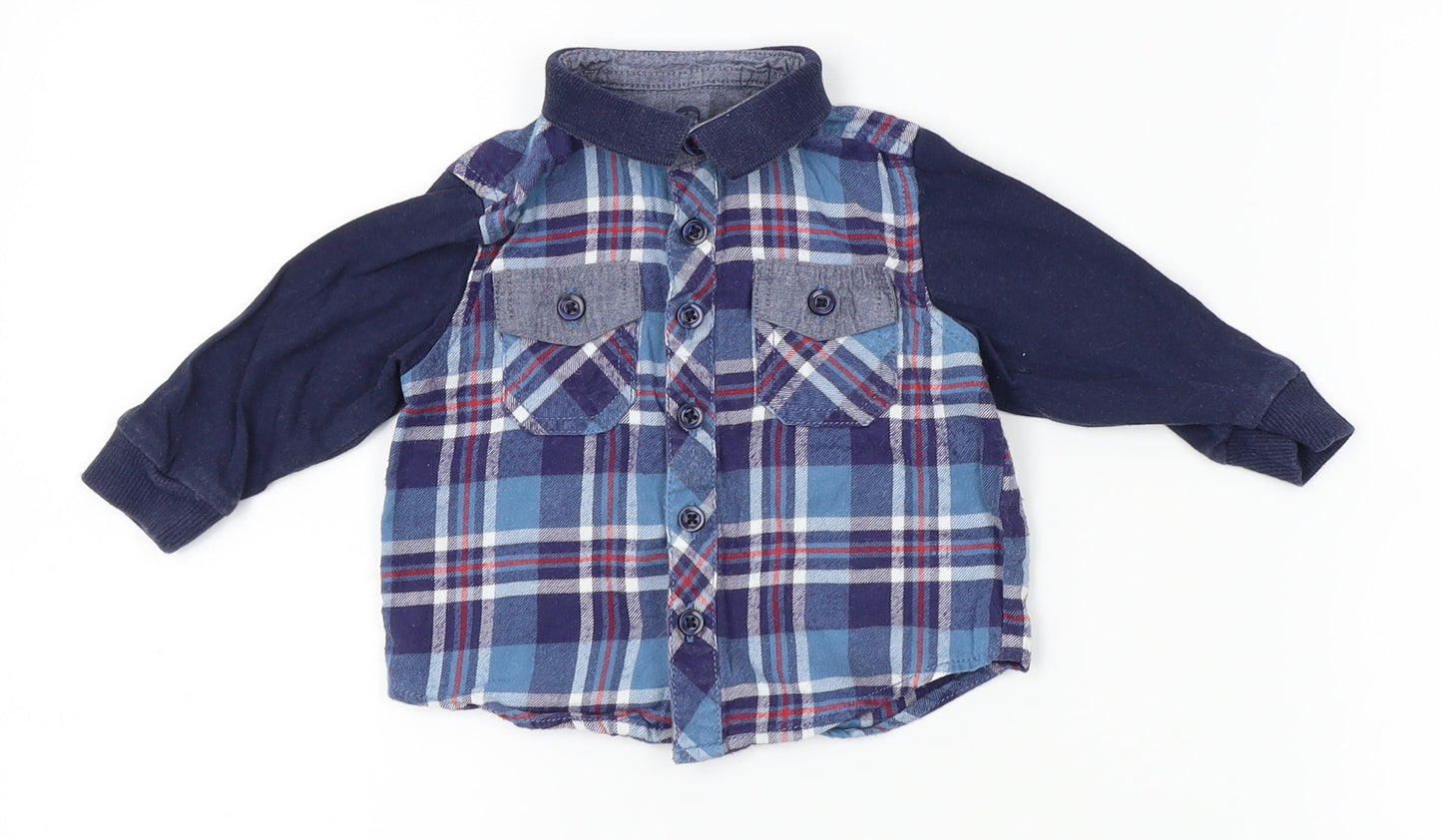 Matalan Boys Blue Plaid  Basic Dress Shirt Size 3-6 Months