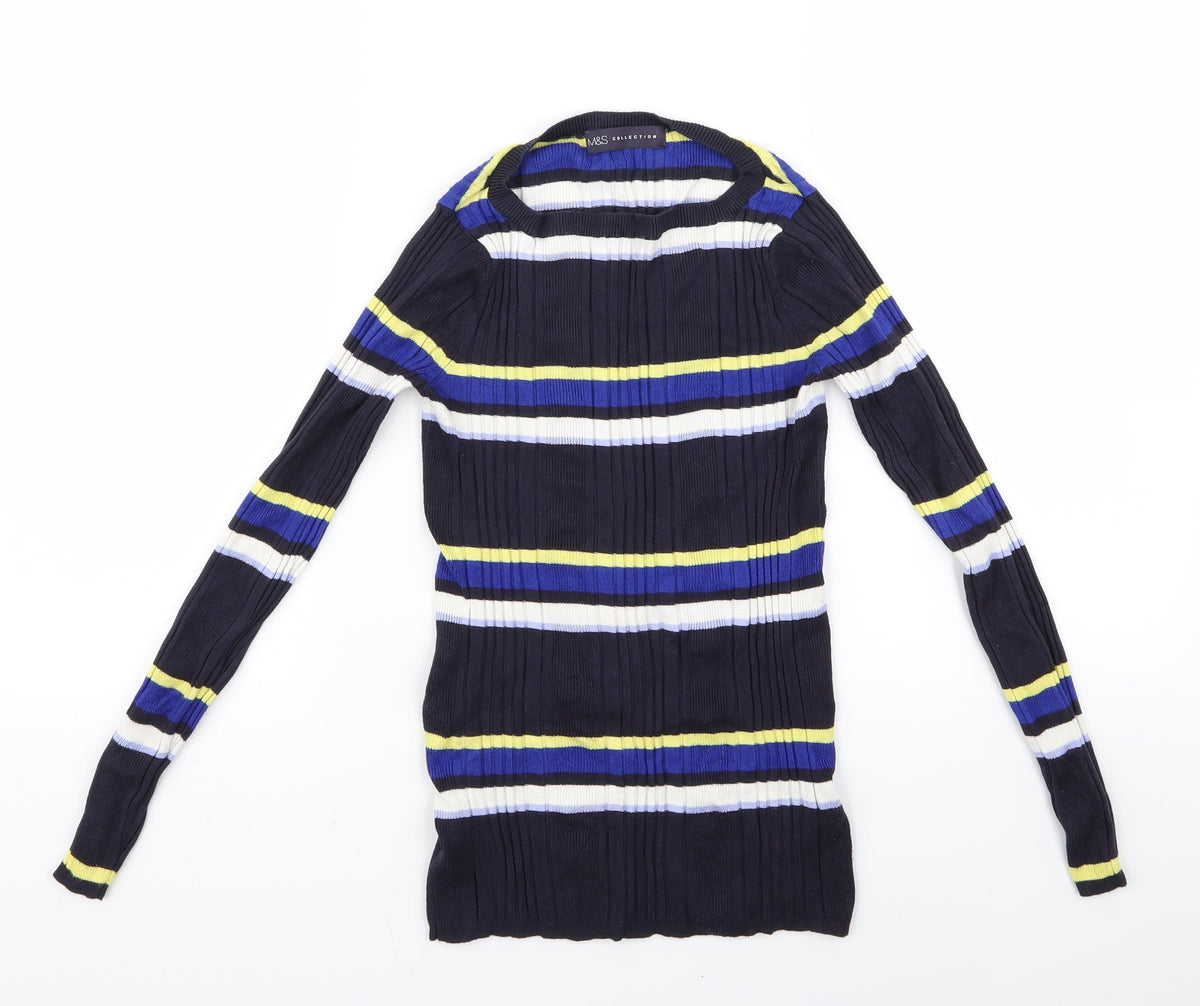 Marks & Spencer Womens Multicoloured Striped Rayon Pullover Jumper Size 10