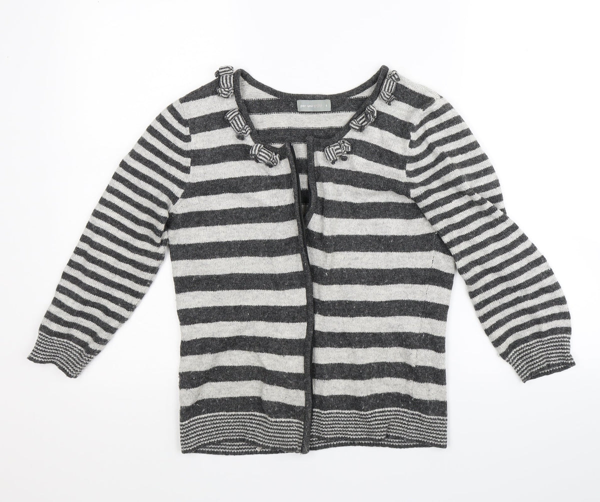 Per Una Womens Grey Striped  Full Zip Jumper Size S