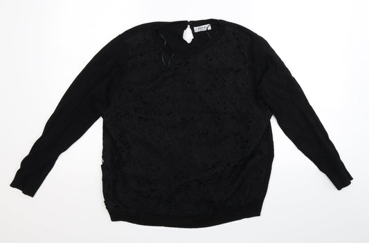 Soon Womens Black Floral  Pullover Jumper Size 18