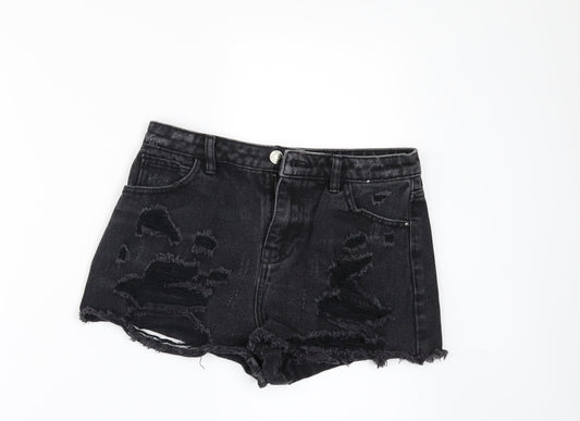 Denim & Co. Womens Black  Denim Hot Pants Shorts Size 8 - DISTRESSED