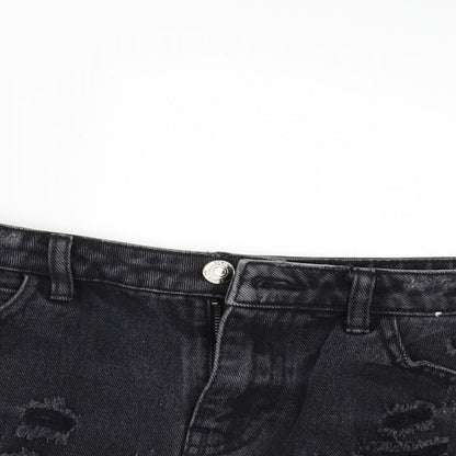 Denim & Co. Womens Black  Denim Hot Pants Shorts Size 8 - DISTRESSED