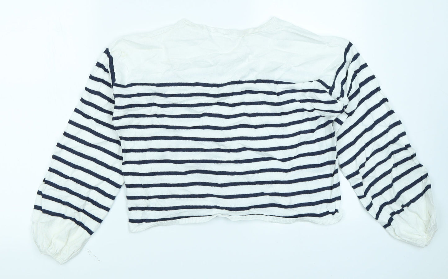 H&M Girls White Striped Knit Pullover Jumper Size 13-14 Years