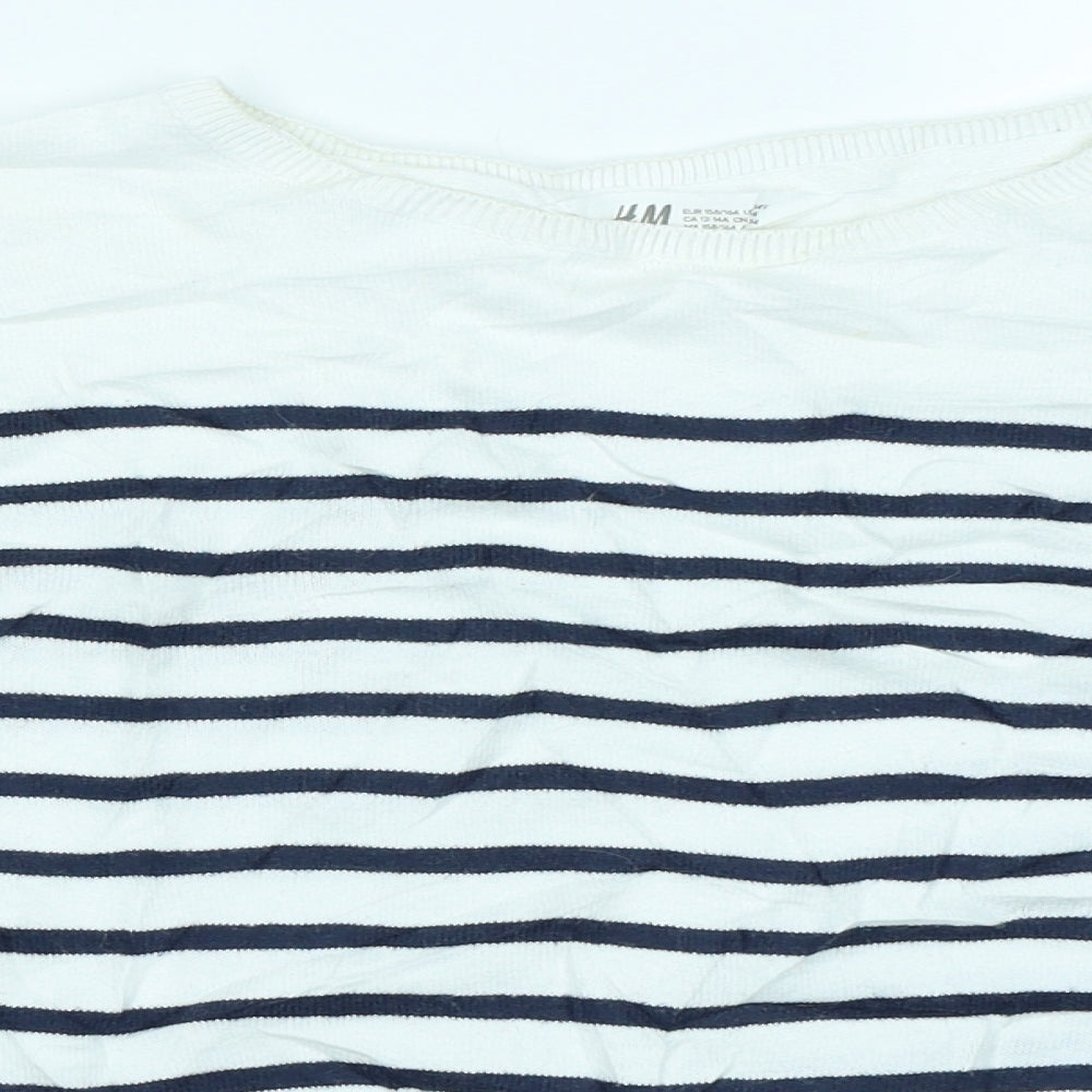 H&M Girls White Striped Knit Pullover Jumper Size 13-14 Years