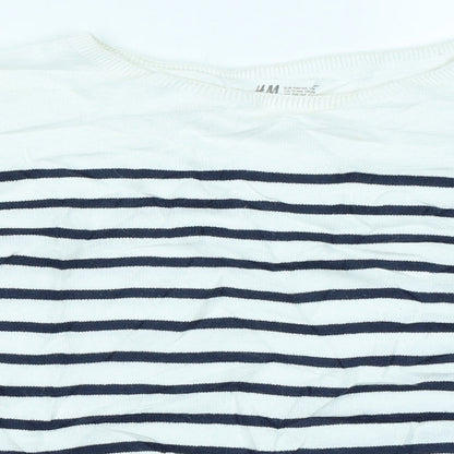 H&M Girls White Striped Knit Pullover Jumper Size 13-14 Years