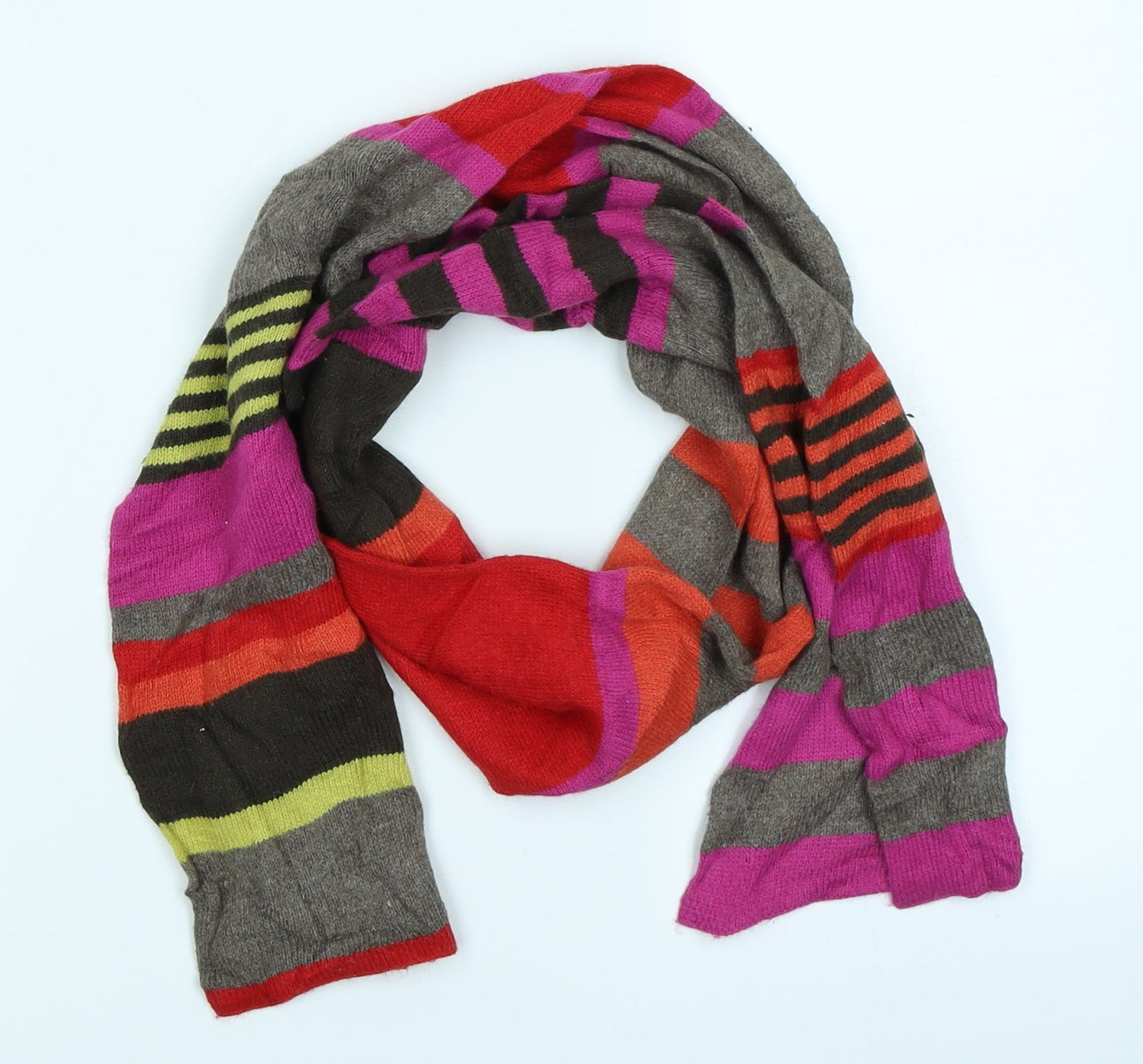 Preworn Unisex Grey Striped Knit  Scarf
