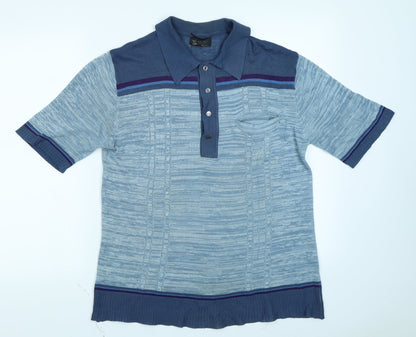 Grendale Mens Blue Colourblock Knit  Polo Size S