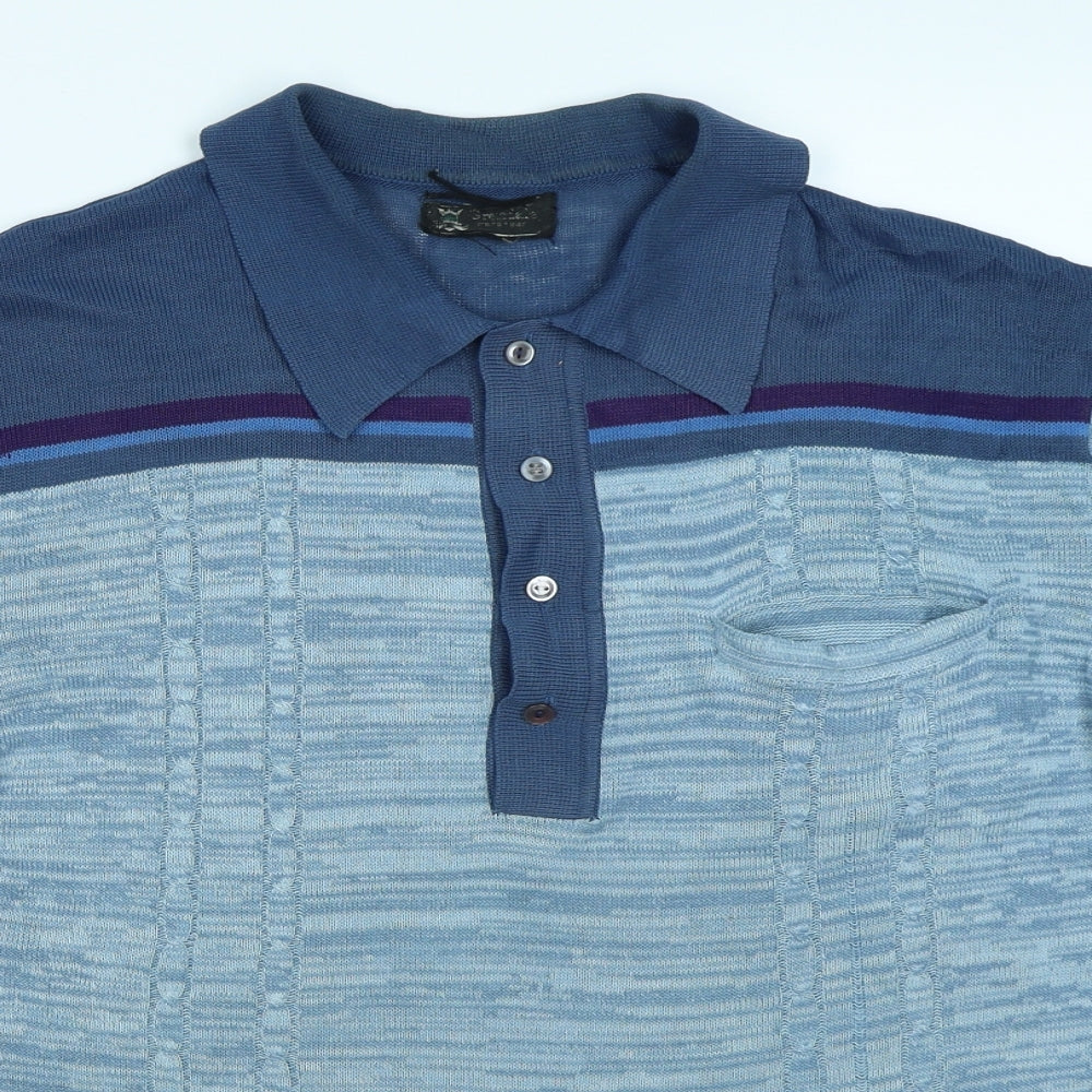 Grendale Mens Blue Colourblock Knit  Polo Size S