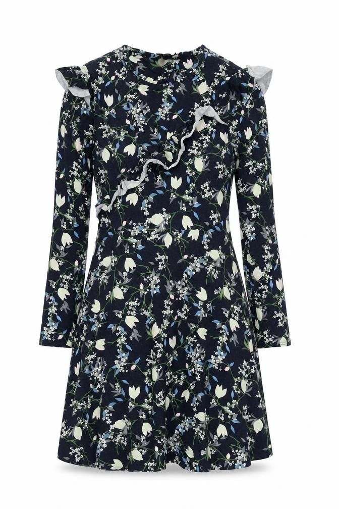 Topshop Womens Blue Floral  Fit & Flare  Size 8  - Frill Detail