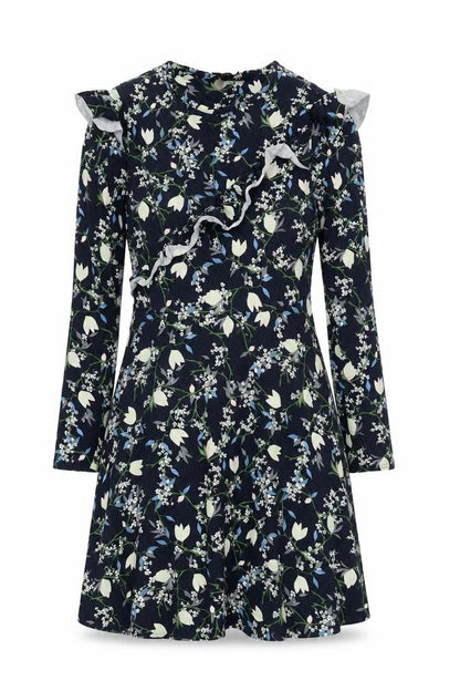 Topshop Womens Blue Floral  Fit & Flare  Size 8  - Frill Detail