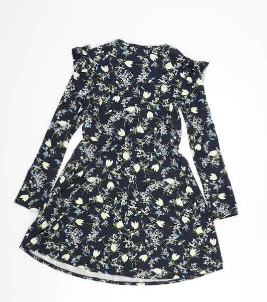 top shop Womens Blue Floral  Fit & Flare  Size 8  - Frill Detail