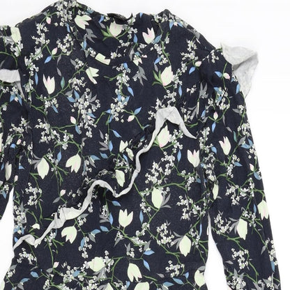 top shop Womens Blue Floral  Fit & Flare  Size 8  - Frill Detail