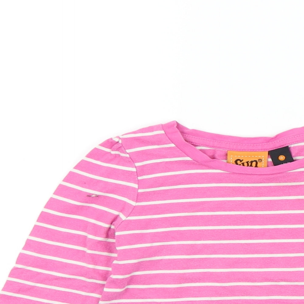 fun spirit Girls Pink Striped  Basic T-Shirt Size 4 Years
