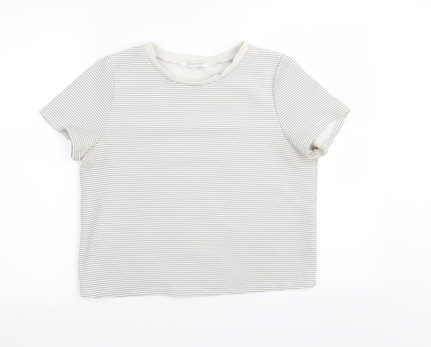 Glamorous Womens White Striped  Basic T-Shirt Size 10