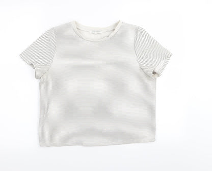 Glamorous Womens White Striped  Basic T-Shirt Size 10